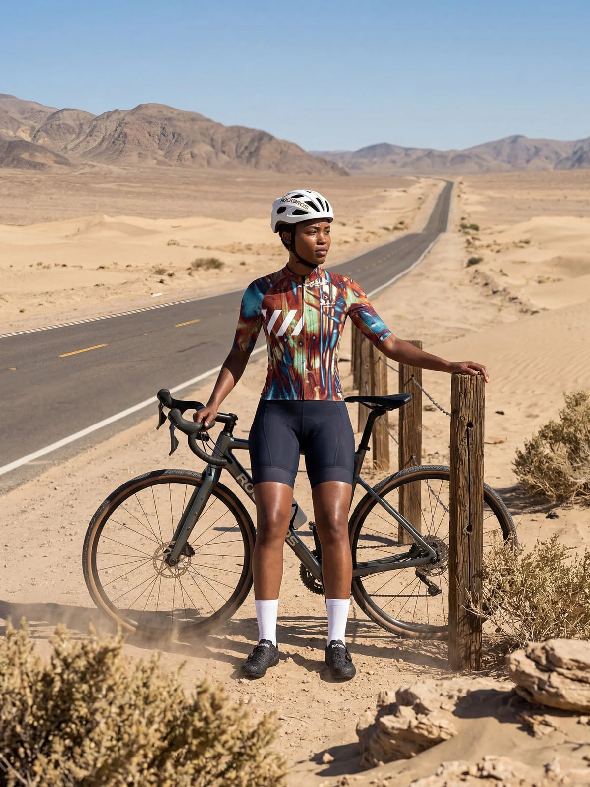 ROCKBROS dames fietsshirt Ink Burst ademend wielershirt Rust Vein