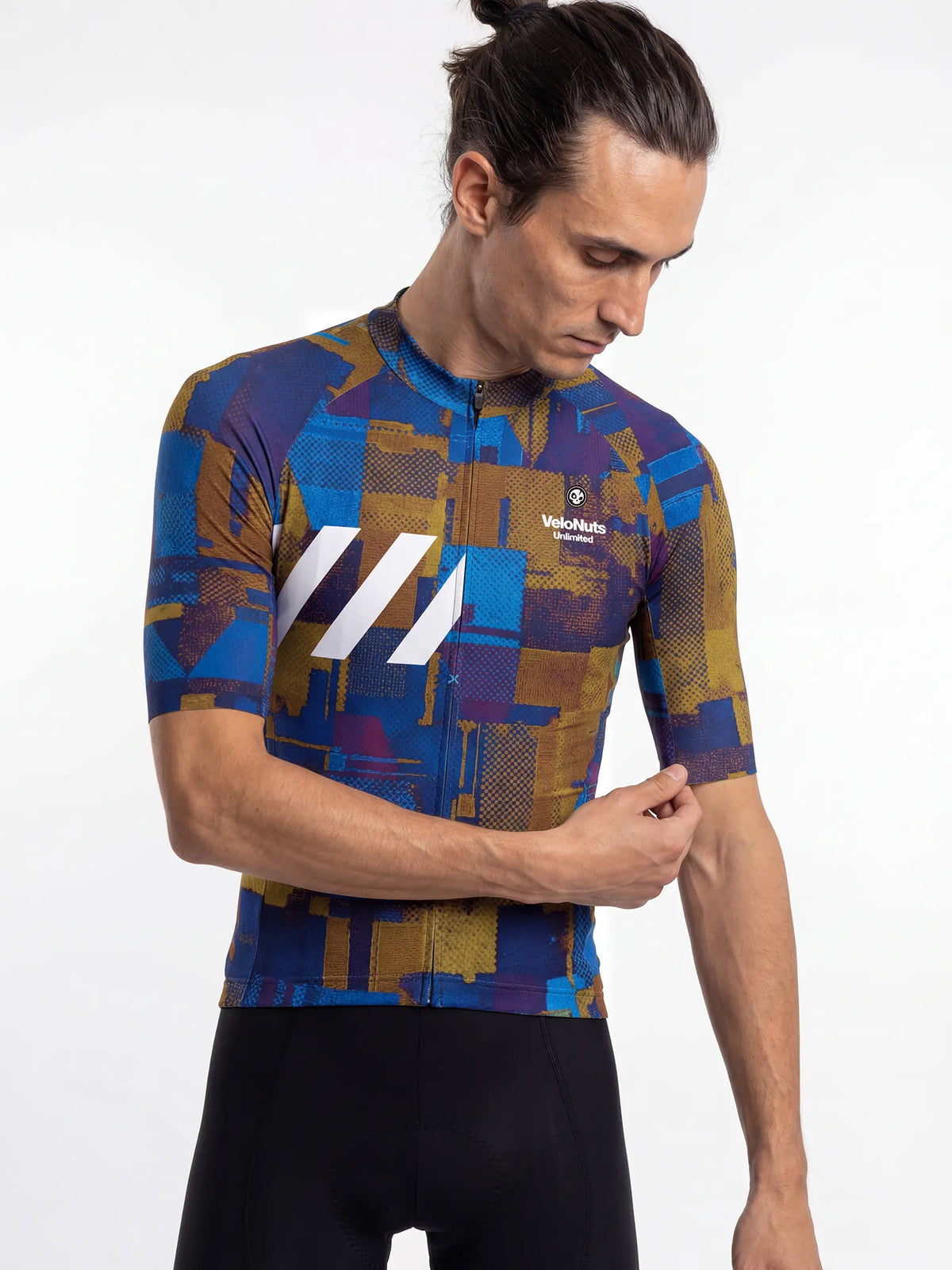 ROCKBROS heren fietsshirt Terrain Blocks ademend wielershirt Cobalt Rust Blocks