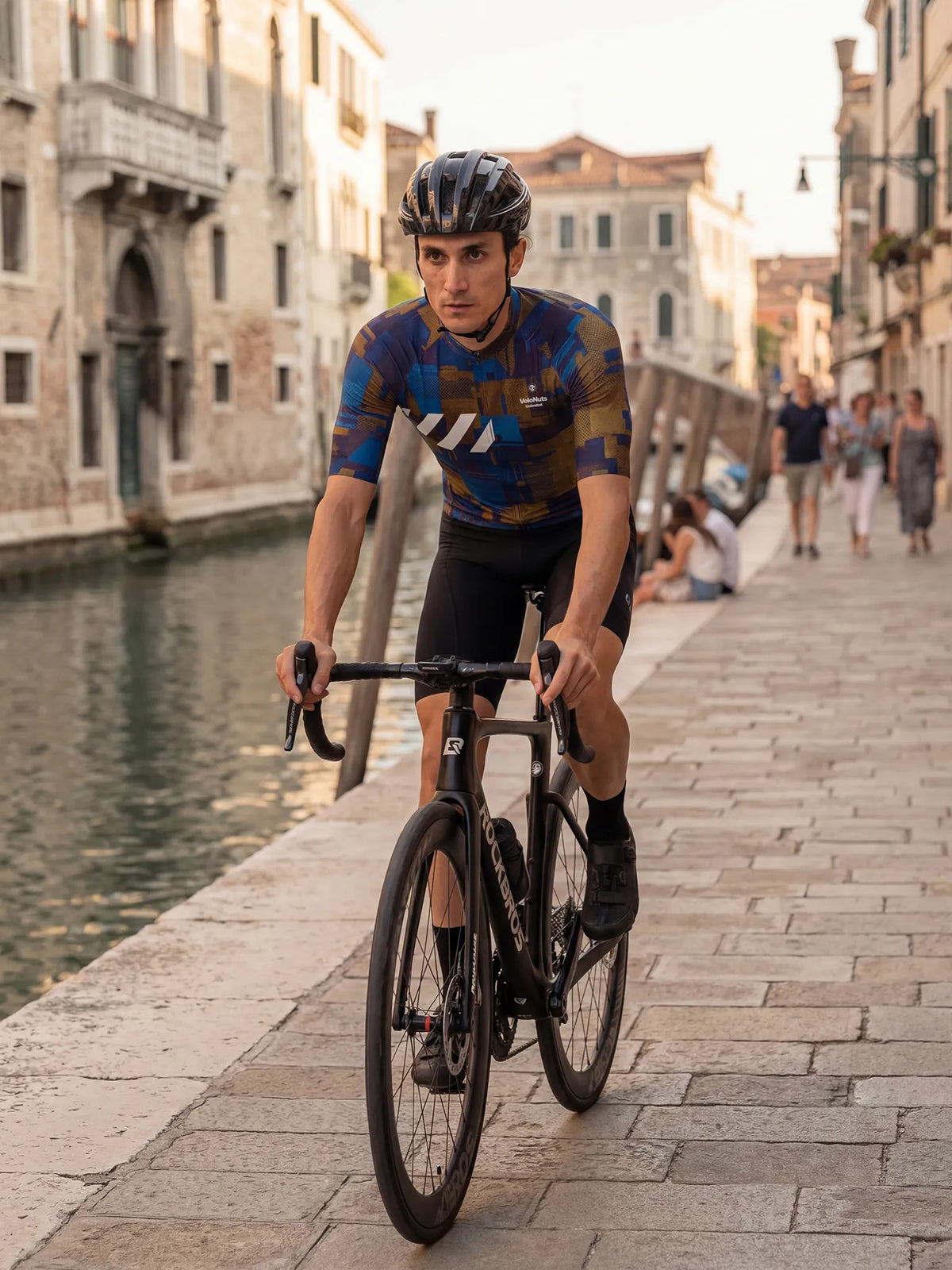 ROCKBROS heren fietsshirt Terrain Blocks ademend wielershirt Cobalt Rust Blocks