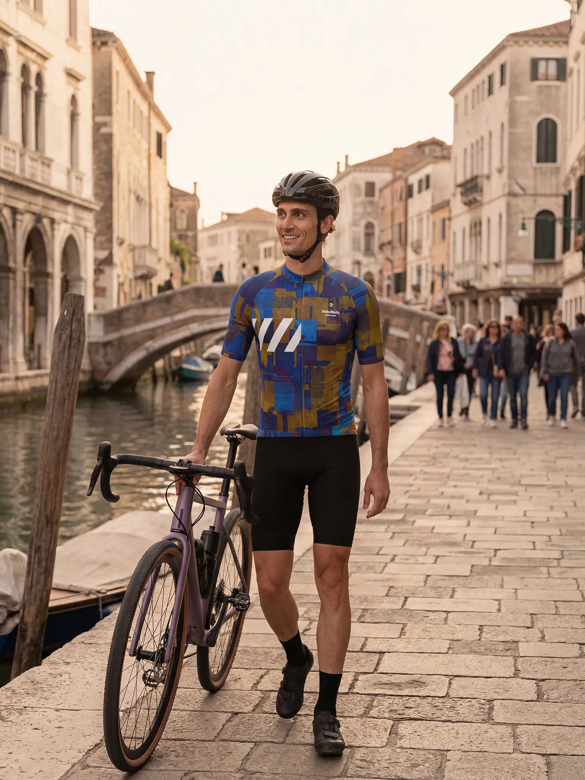 ROCKBROS heren fietsshirt Terrain Blocks ademend wielershirt Cobalt Rust Blocks