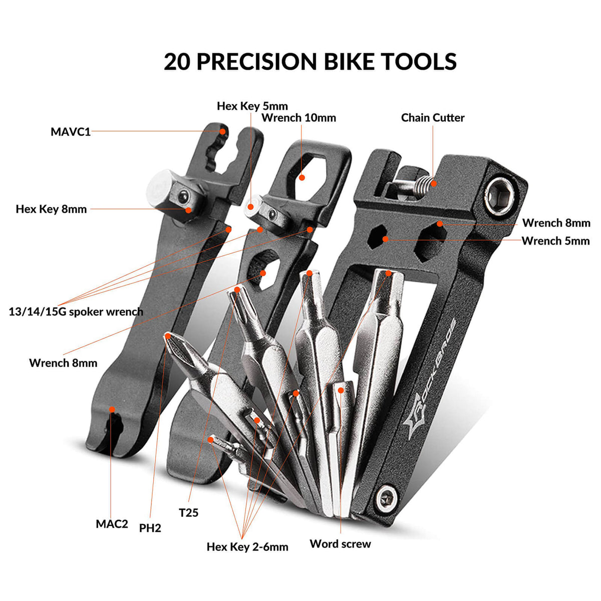 ROCKBROS multitool voor fiets 20-in-1 inklapbaar roestvrij staal