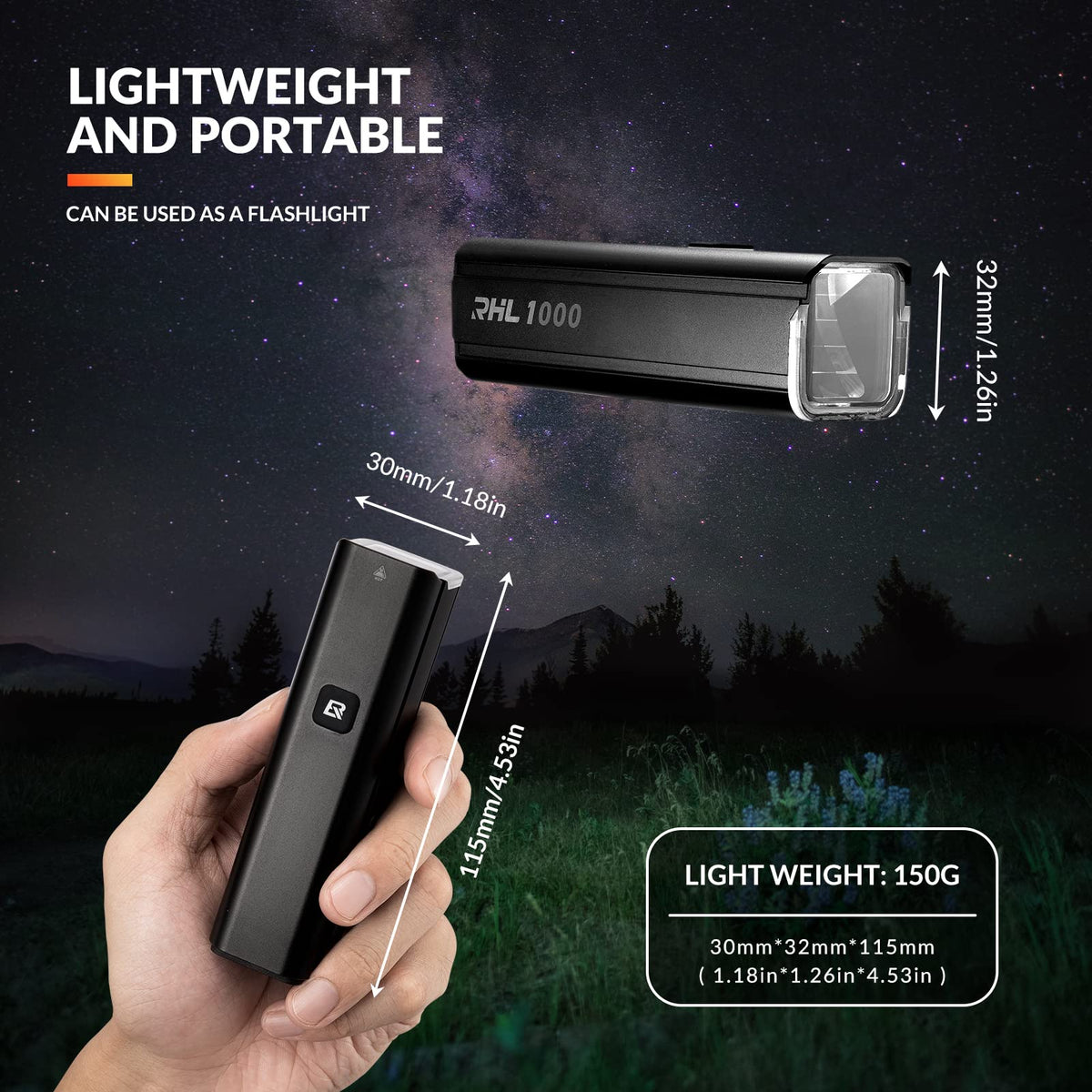 ROCKBROS fietskoplamp 1000 lumen usb oplaadbaar waterproof
