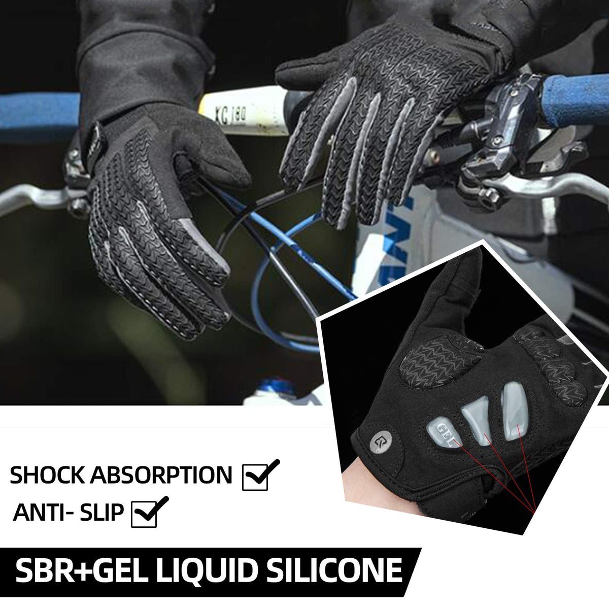Lange fietshandschoenen met gel-demping en touchscreen