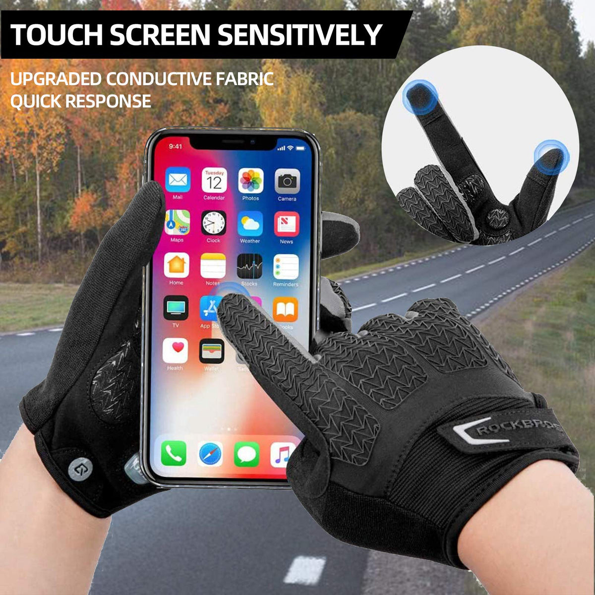 Lange fietshandschoenen met gel-demping en touchscreen