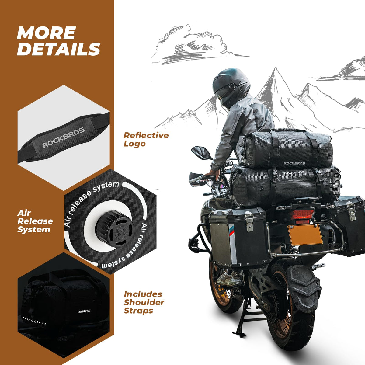 ROCKBROS Motorcycle Tail Bag 100% Waterproof Motorcycle Travel Luggage Bag #Size_20L