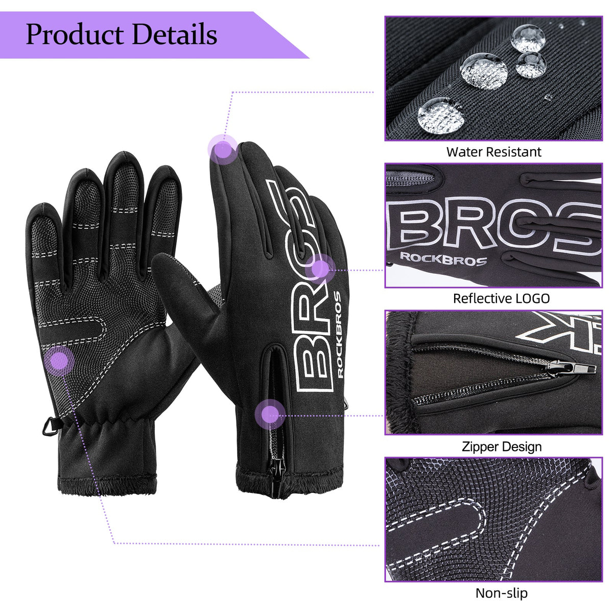 Windwerende fleece winterhandschoenen met touchscreen