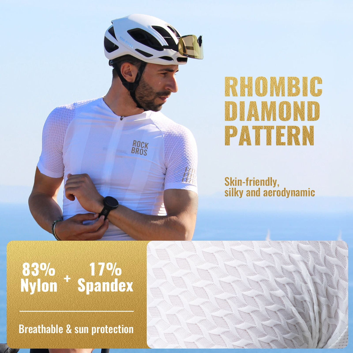 ROCKBROS heren short-sleeve fietsshirt diamond pattern#wit