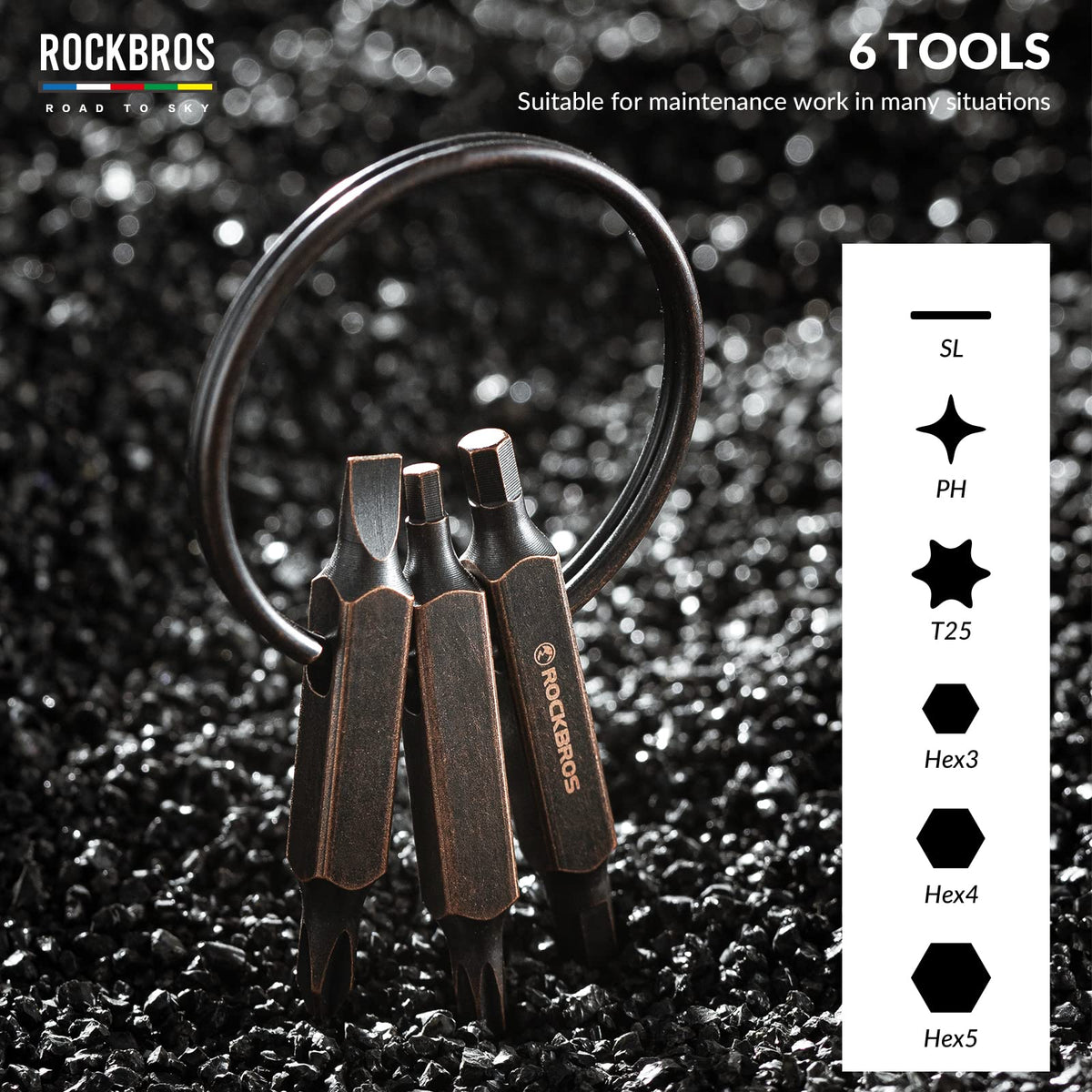 ROCKBROS road-to-sky mini fietstool 6-in-1 draagbare sleutelhanger#kleur_brons
