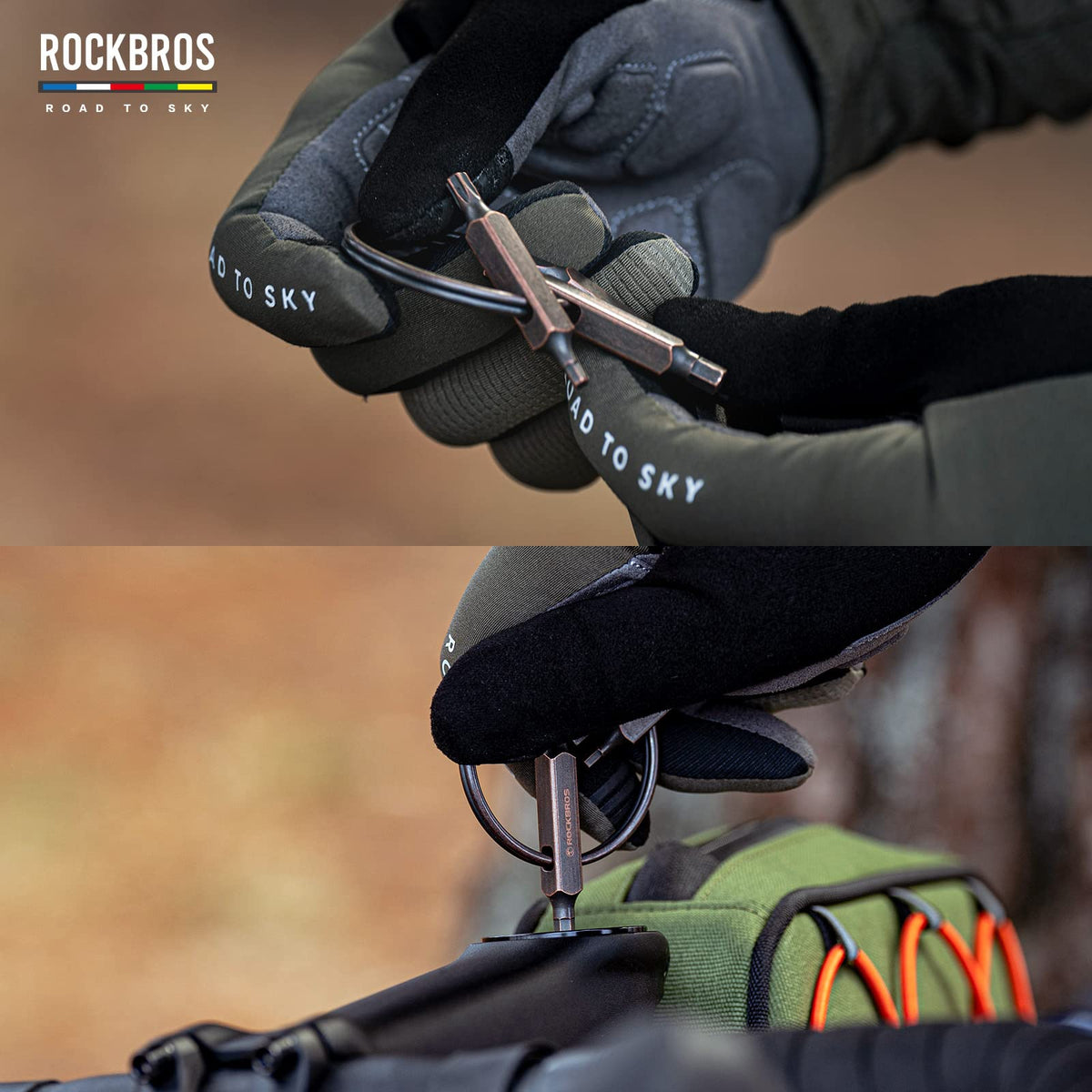 ROCKBROS road-to-sky mini fietstool 6-in-1 draagbare sleutelhanger#kleur_brons