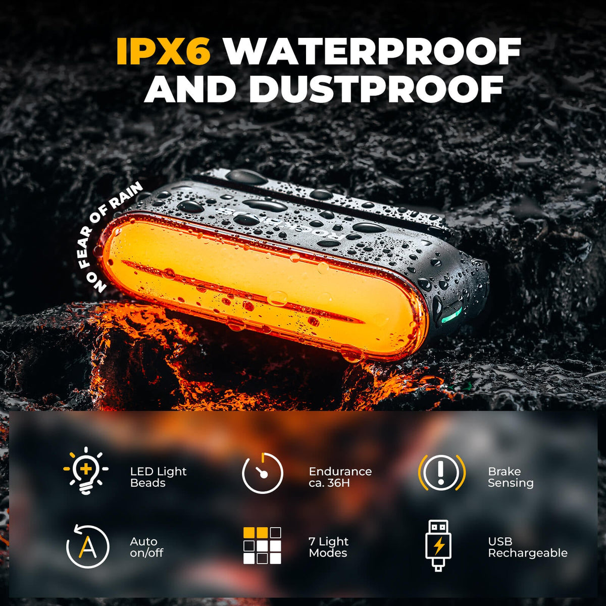 ROCKBROS smart achterlicht magnetisch oplaadbaar waterproof hoge zichtbaarheid
