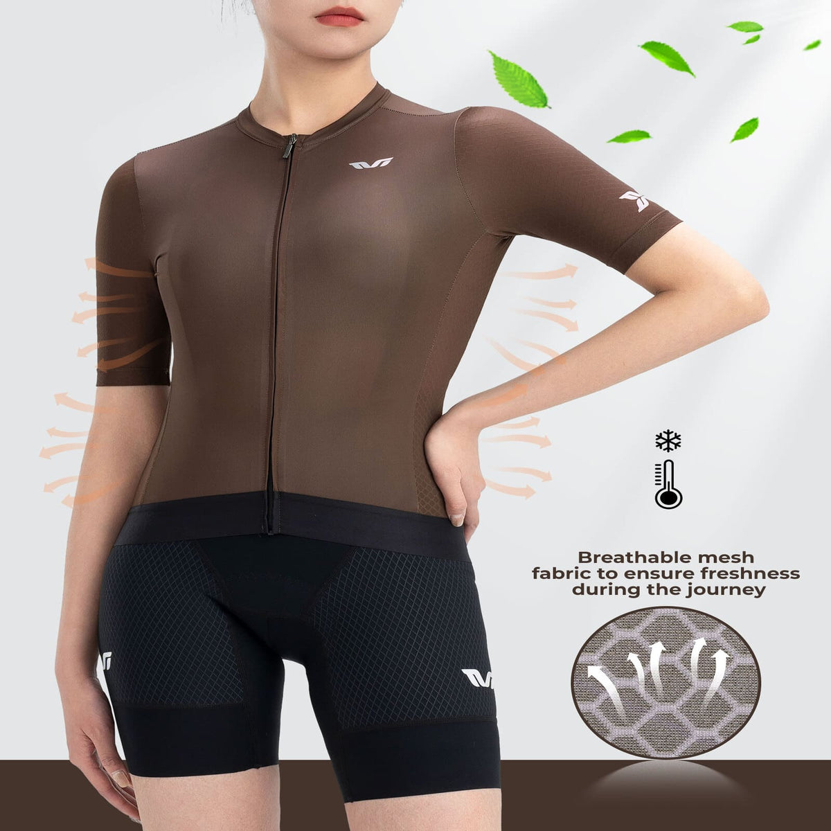 ROCKBROS tvi dames fietsshirt ademend korte mouw brown#asian_size_l_(eu_size_m)