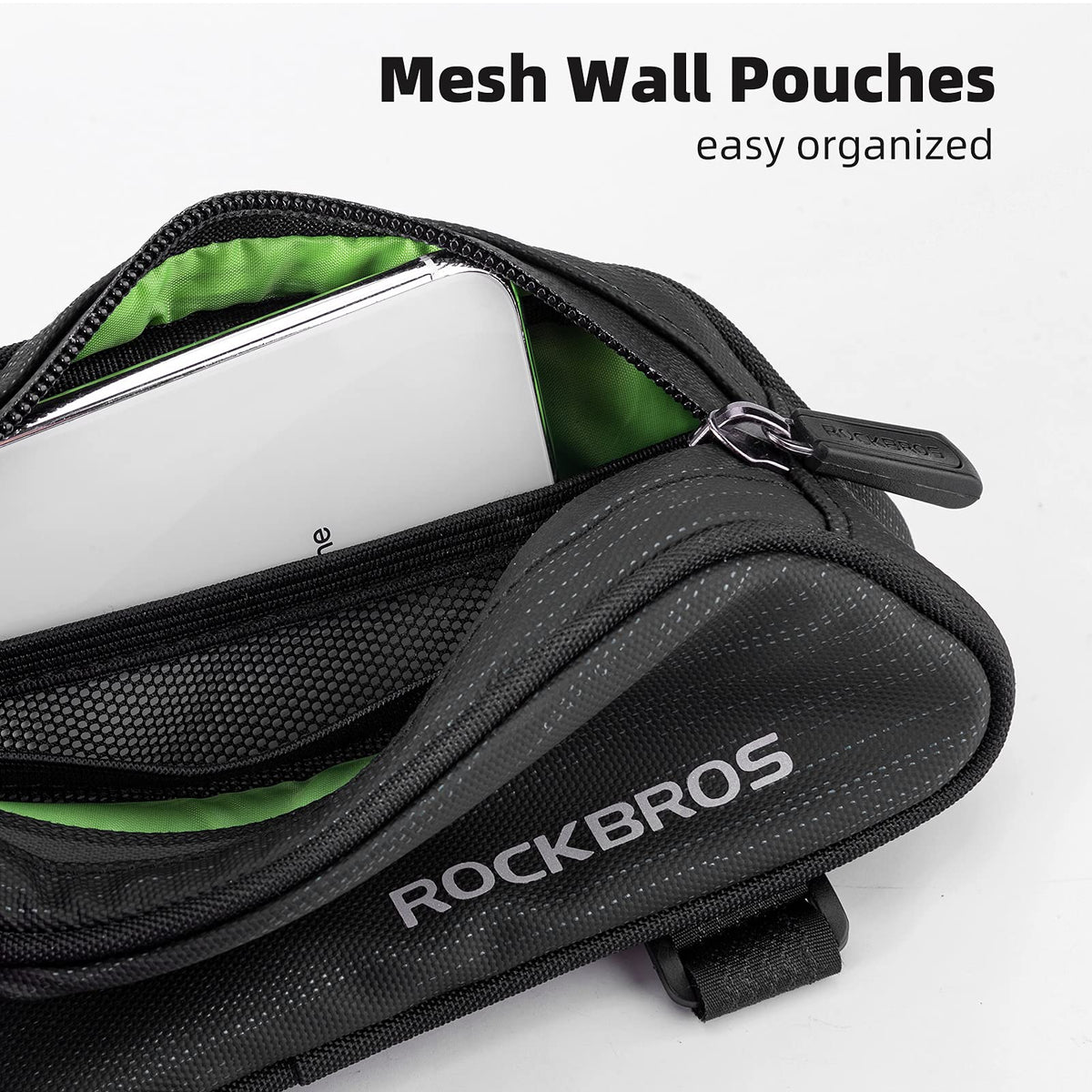 ROCKBROS slanke bovenbuis fietstas mesh zijvak telefoon 6,5" 1,1l