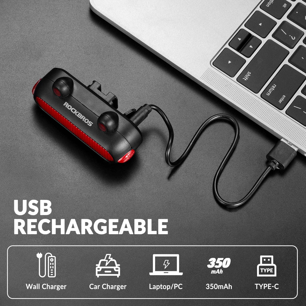 ROCKBROS usb oplaadbaar waterproof led achterlicht 5 standen