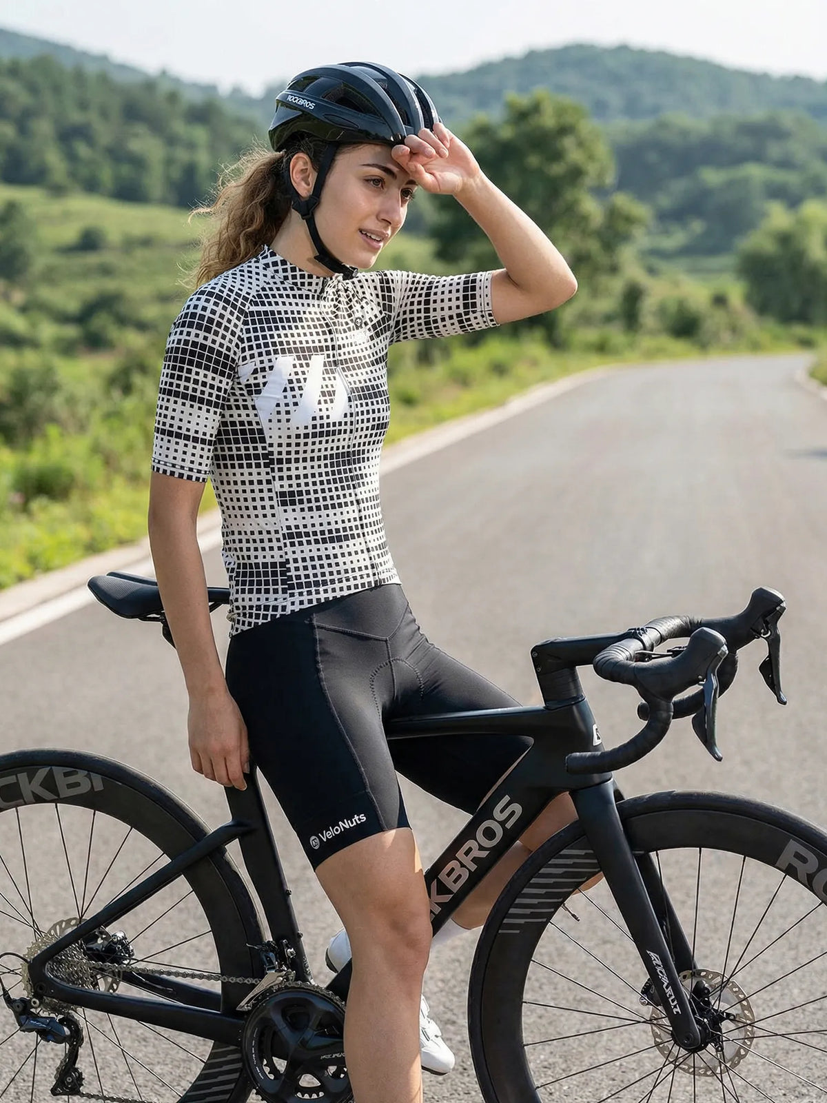 ROCKBROS dames fietsshirt Pixel Riot ademend wielershirt Mono Pixel Grid