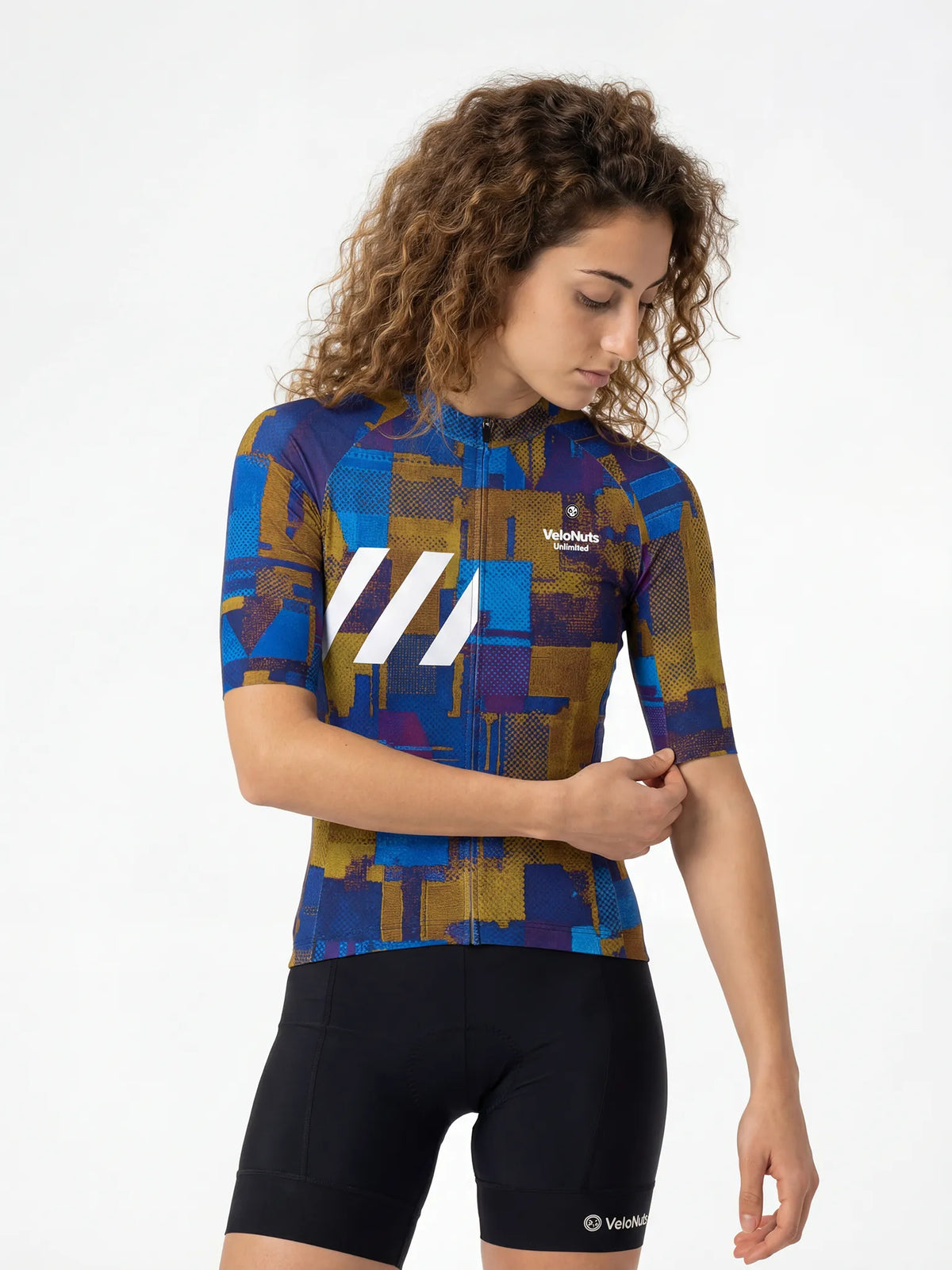 ROCKBROS dames fietsshirt Terrain Blocks ademend wielershirt Cobalt Rust Blocks