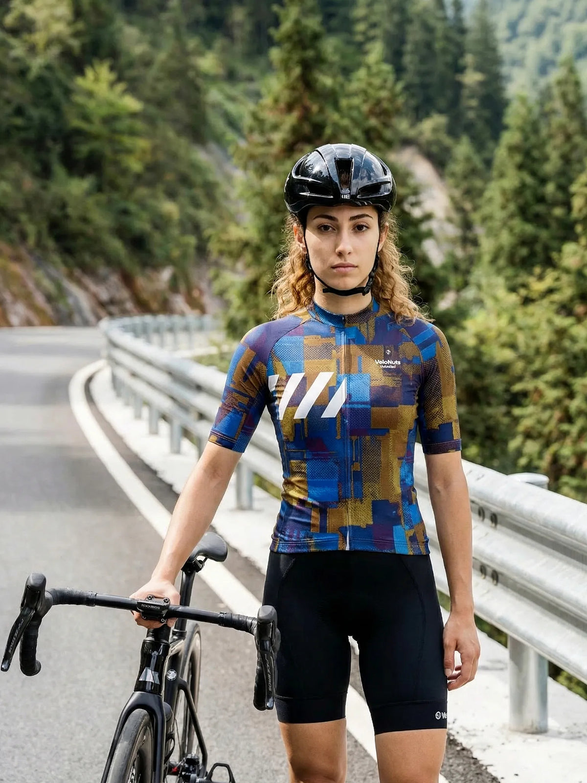 ROCKBROS dames fietsshirt Terrain Blocks ademend wielershirt Cobalt Rust Blocks
