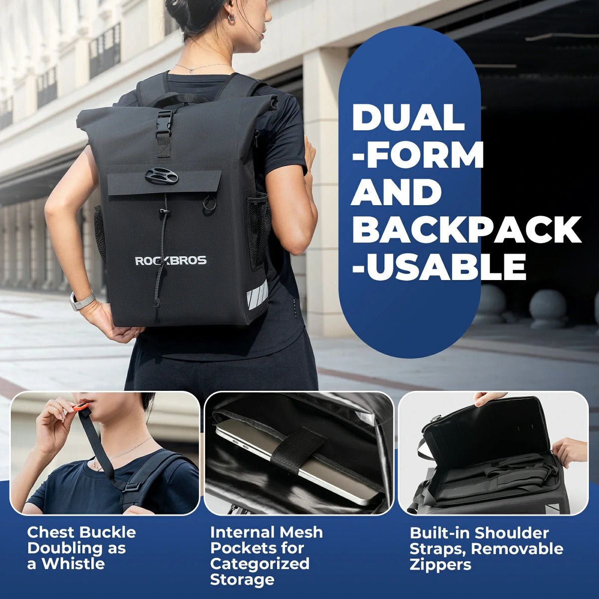 ROCKBROS waterproof fietstas 13,5l-18l veelzijdige dragertas