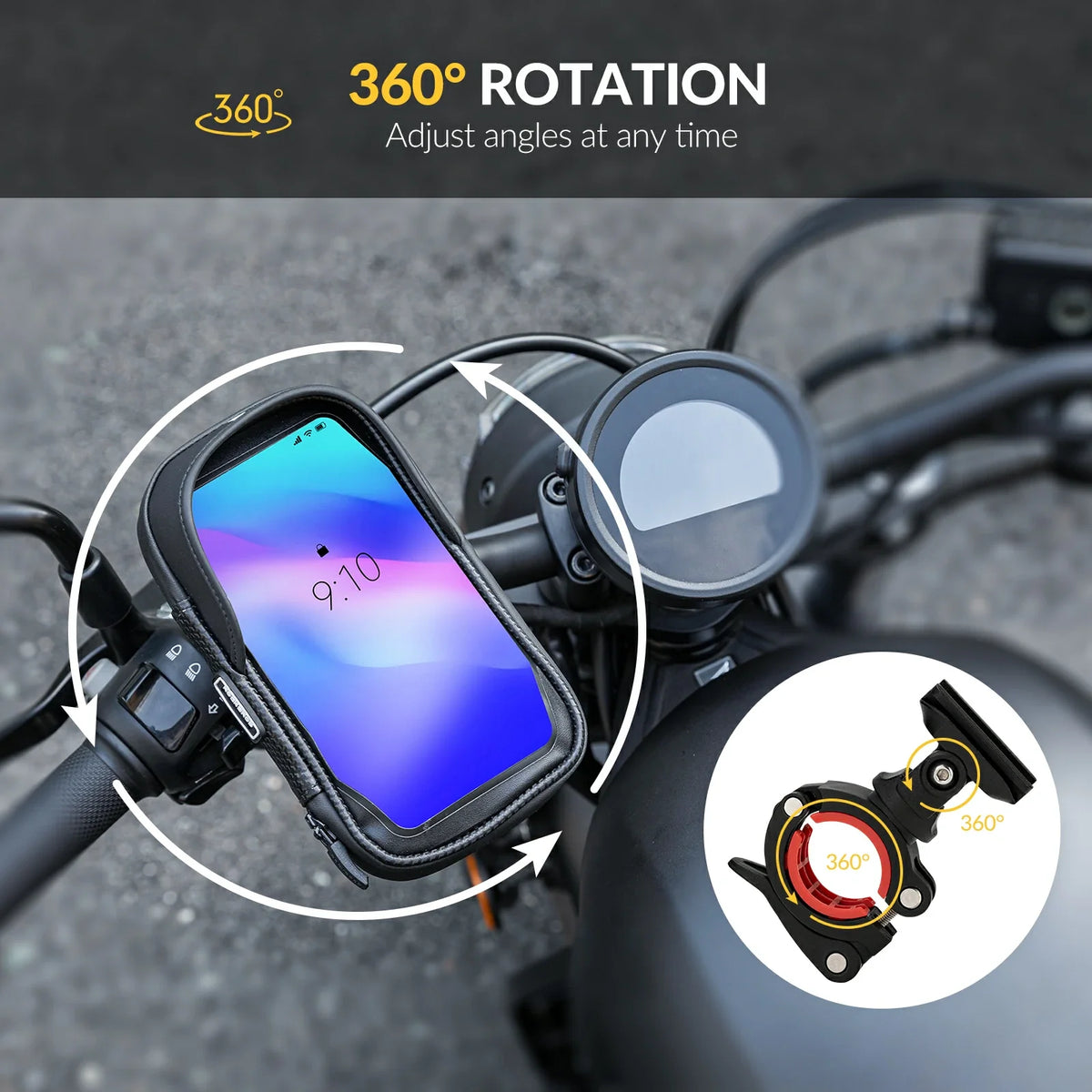 Telefoontas met touchscreen en 360° draaibare houder