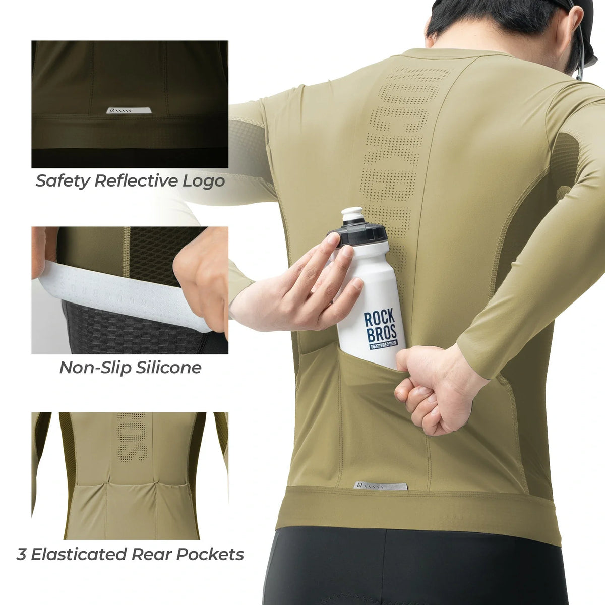 ROCKBROS fietsshirt lange mouw ademend 3 pocket