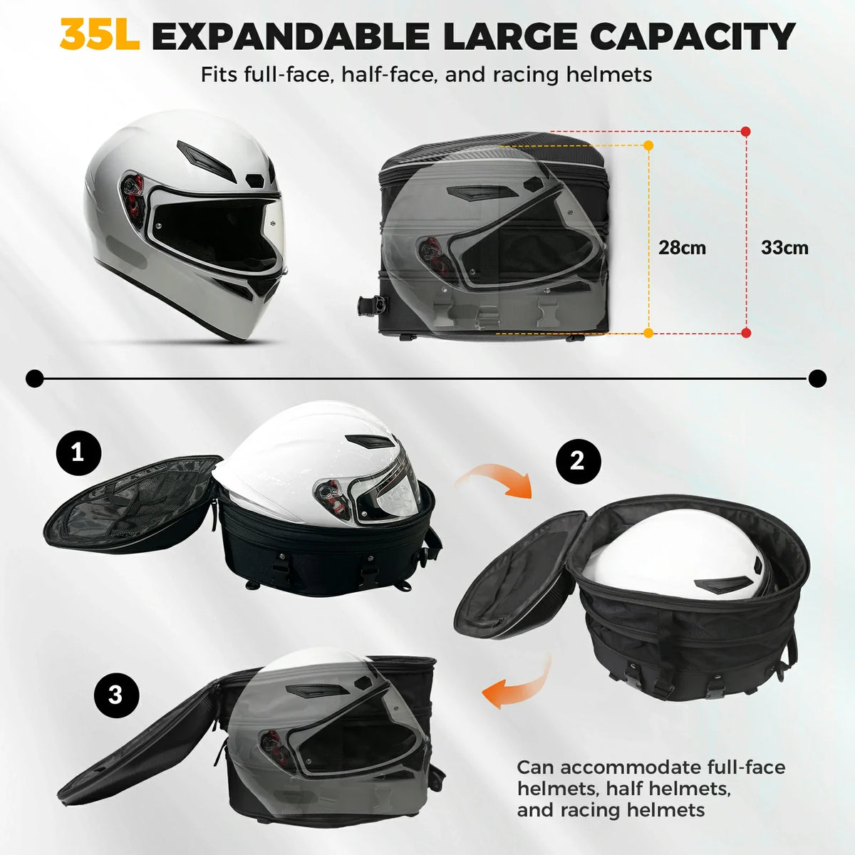 Uitbreidbare motortas voor achterzit 20–35 L
