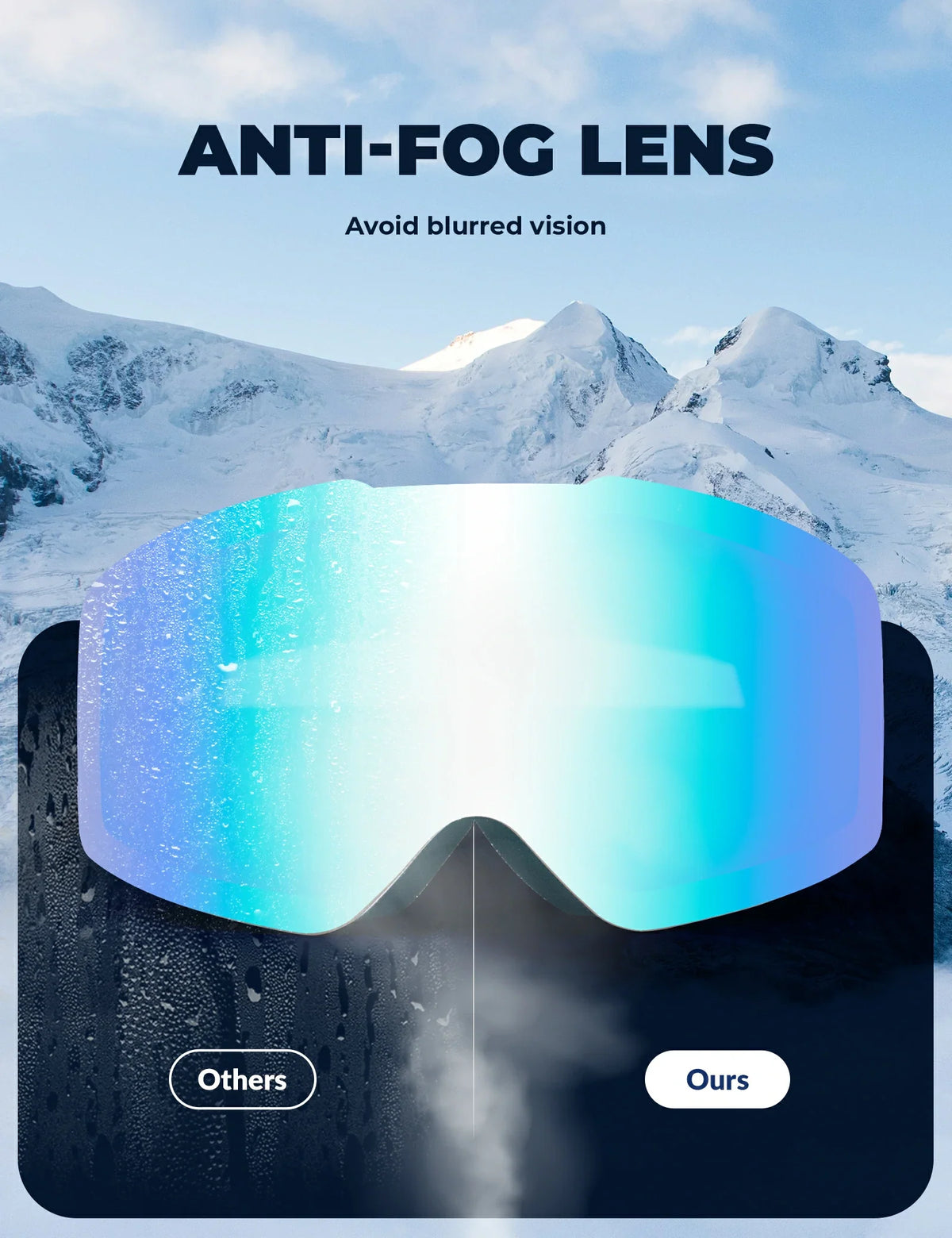 Frameloze OTG-skibril met UV400 en anti-condens