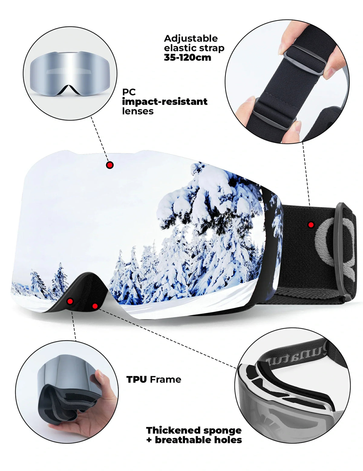 Frameloze OTG-skibril met UV400 en anti-condens