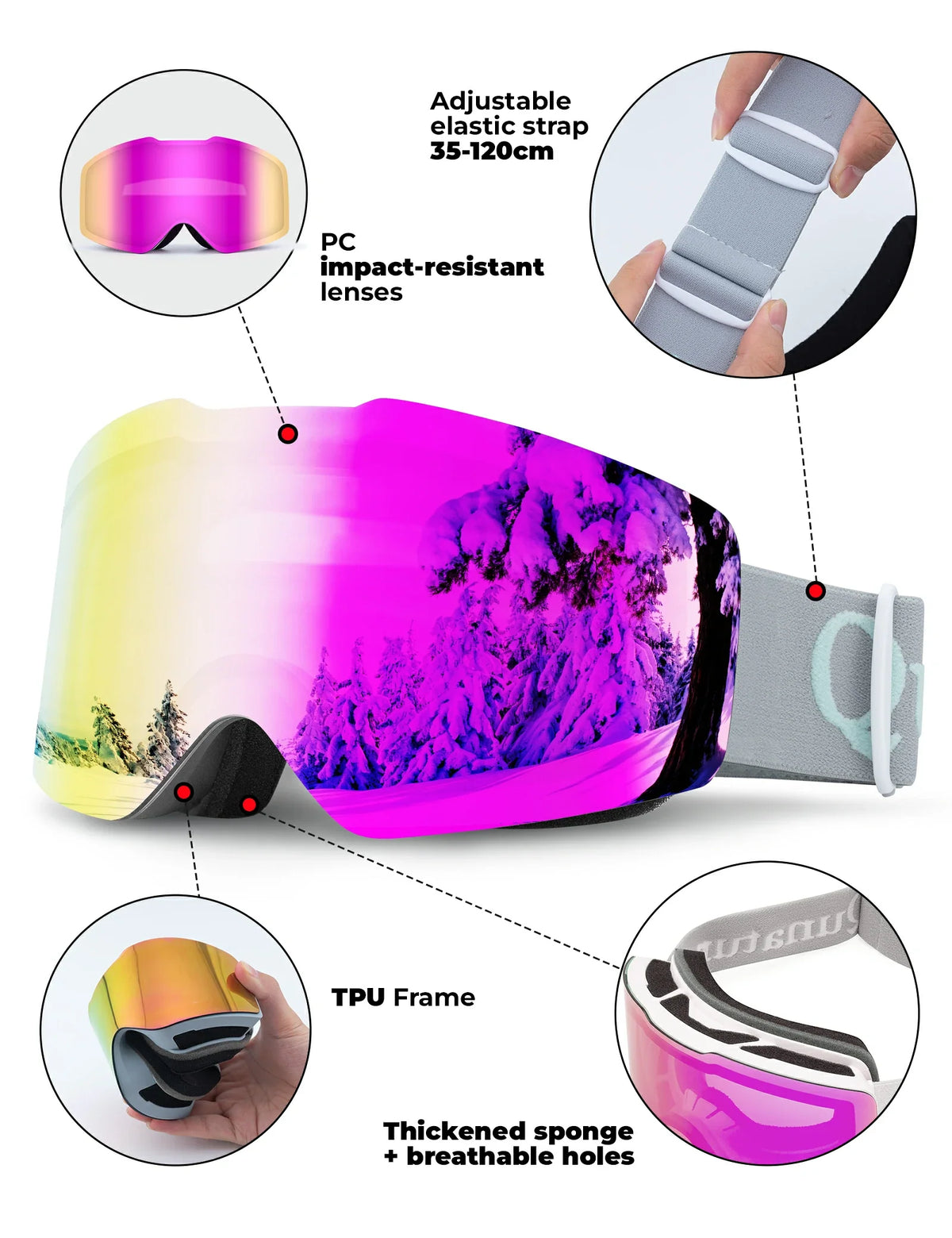Frameloze OTG-skibril met UV400 en anti-condens