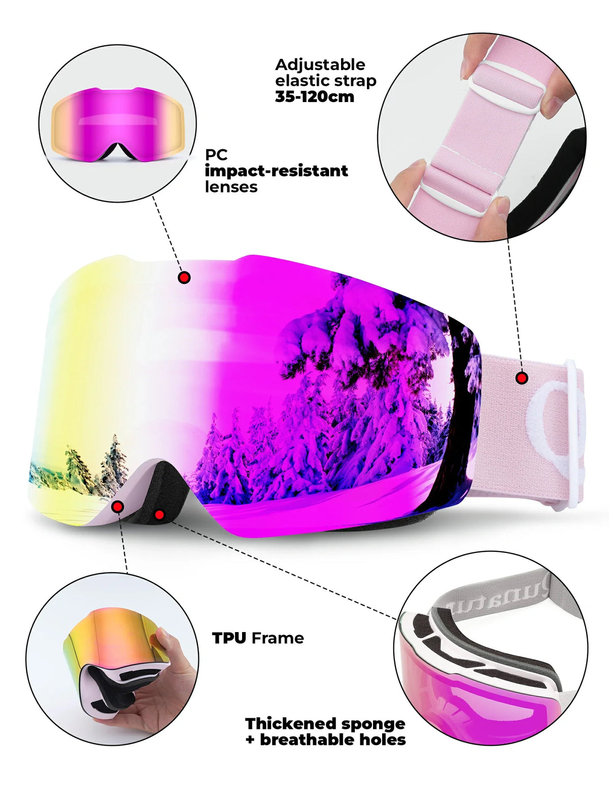 Frameloze OTG-skibril met UV400 en anti-condens