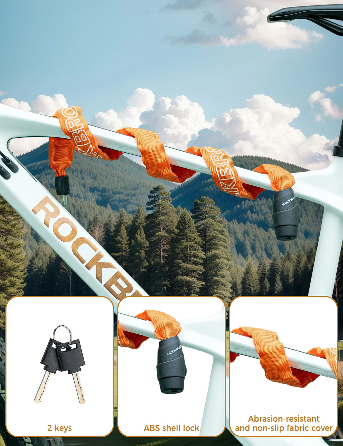 ROCKBROS kettingslot fiets 95 cm Heavy Duty diefstalbeveiliging met 2 sleutels
#Kleur_Oranje