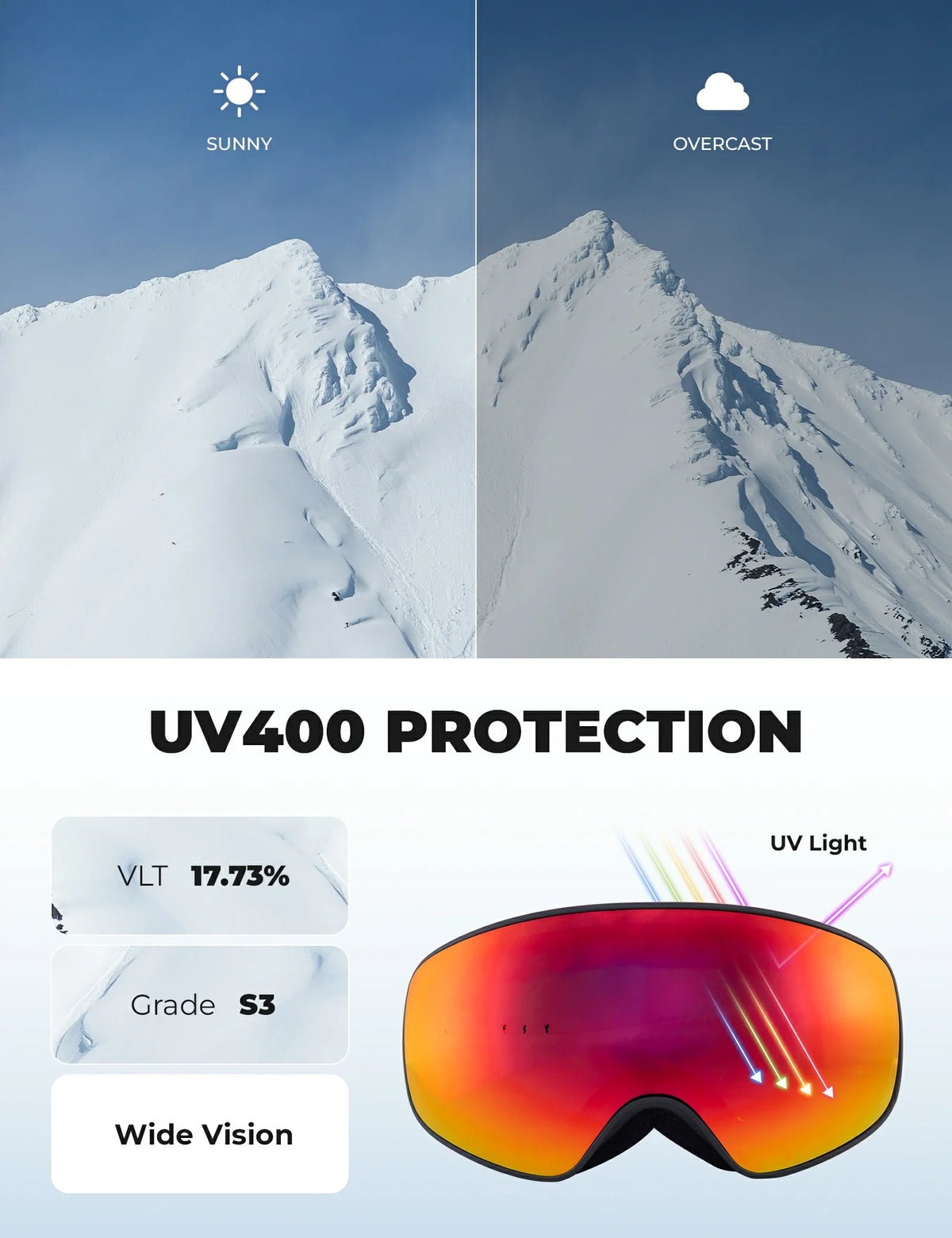 Kinder skibril OTG met UV400 en anti-condens