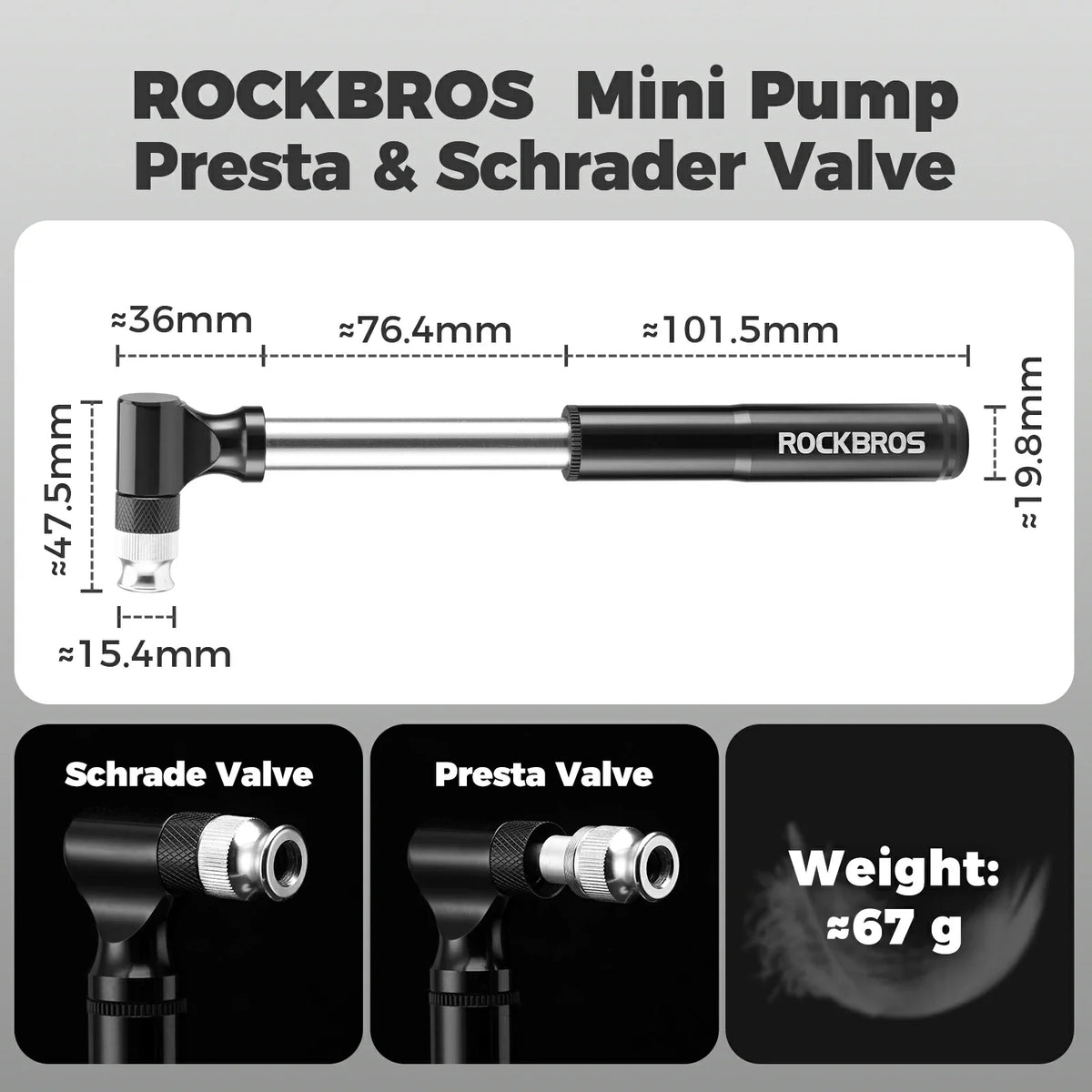 Mini fietspomp voor Presta en Schrader tot 130 PSI
