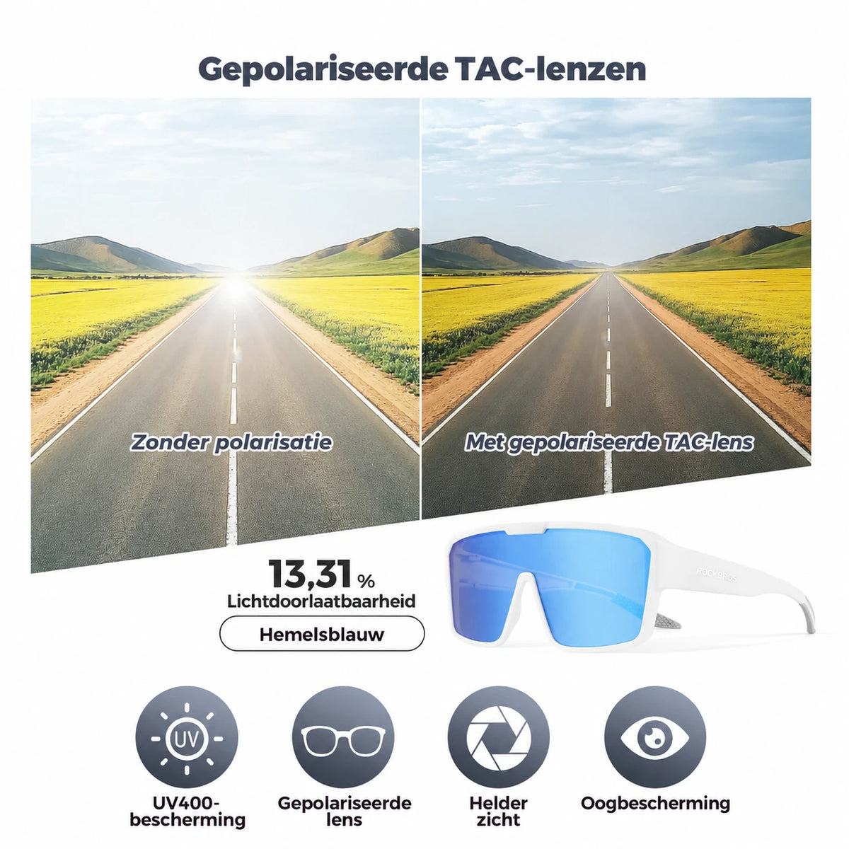 Gepolariseerde overzet fietsbril UV400 voor brildragers - SP348