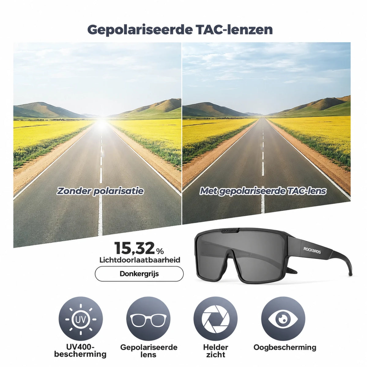 Gepolariseerde overzet fietsbril UV400 voor brildragers - SP348