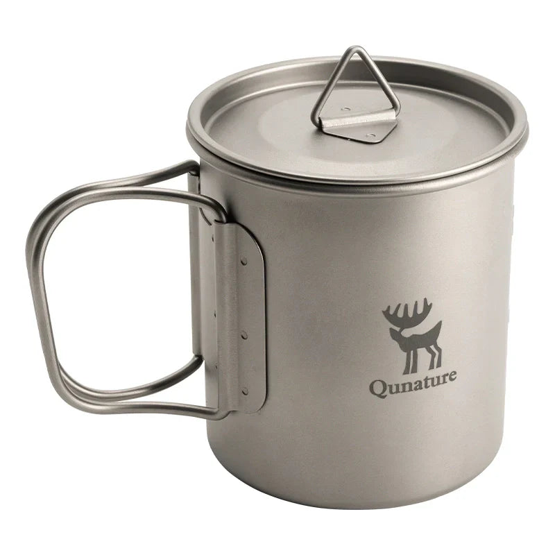 Opvouwbare titanium campingbeker 375 ml met deksel