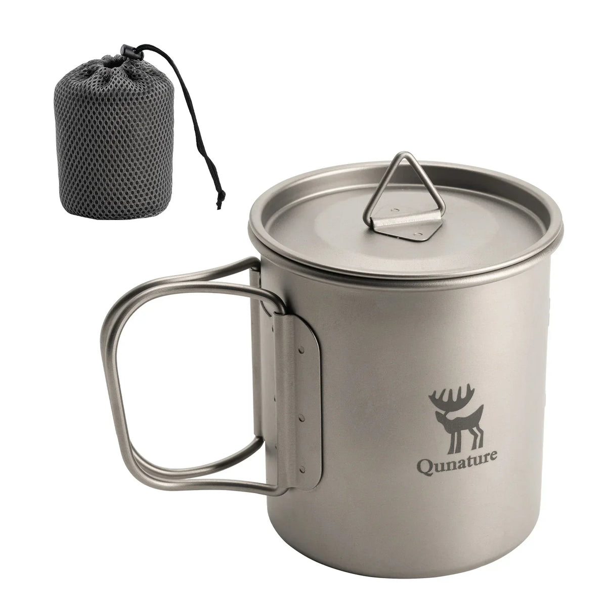 Opvouwbare titanium campingbeker 375 ml met deksel
