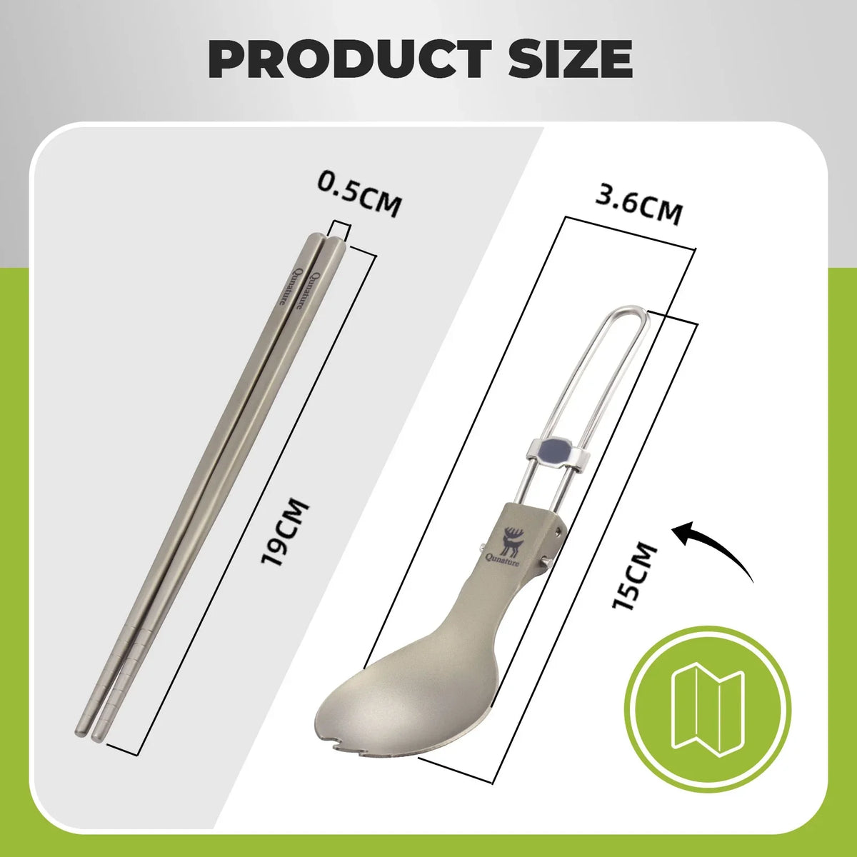 Titanium eetset met eetstokjes en opvouwbare lepel