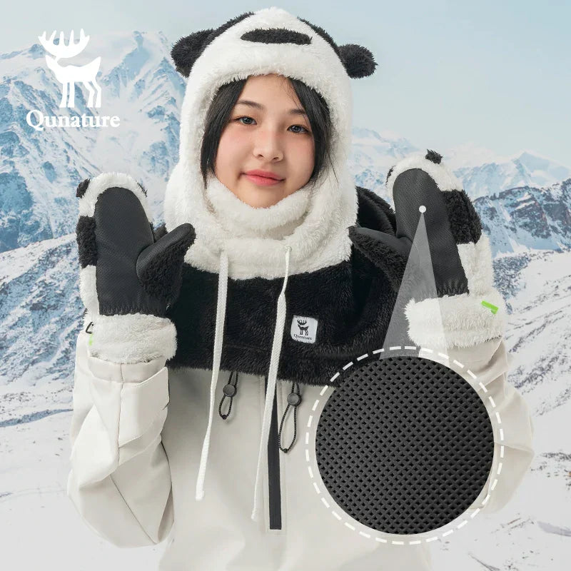 Panda skihandschoenen voor kinderen met warme voering