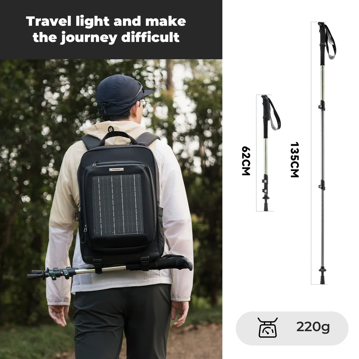 Ultralichte 3-delige trekkingstok 62–135 cm