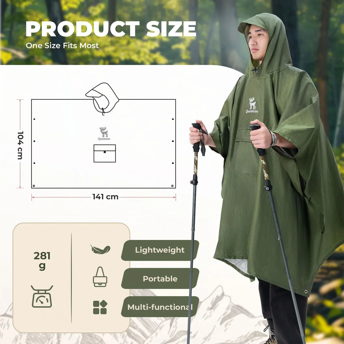 Unisex regenponcho PU3000+ met opbergzak