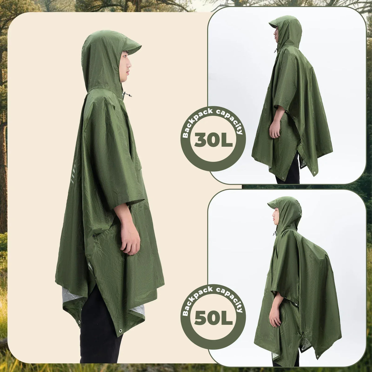 Unisex regenponcho PU3000+ met opbergzak