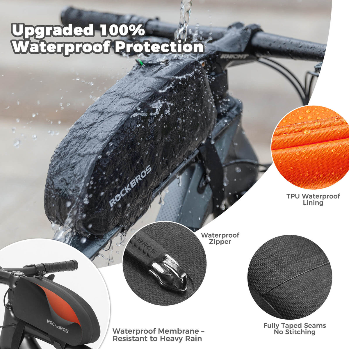 ROCKBROS 100% waterdichte bovenbuis fietstas naadloze rits 1l