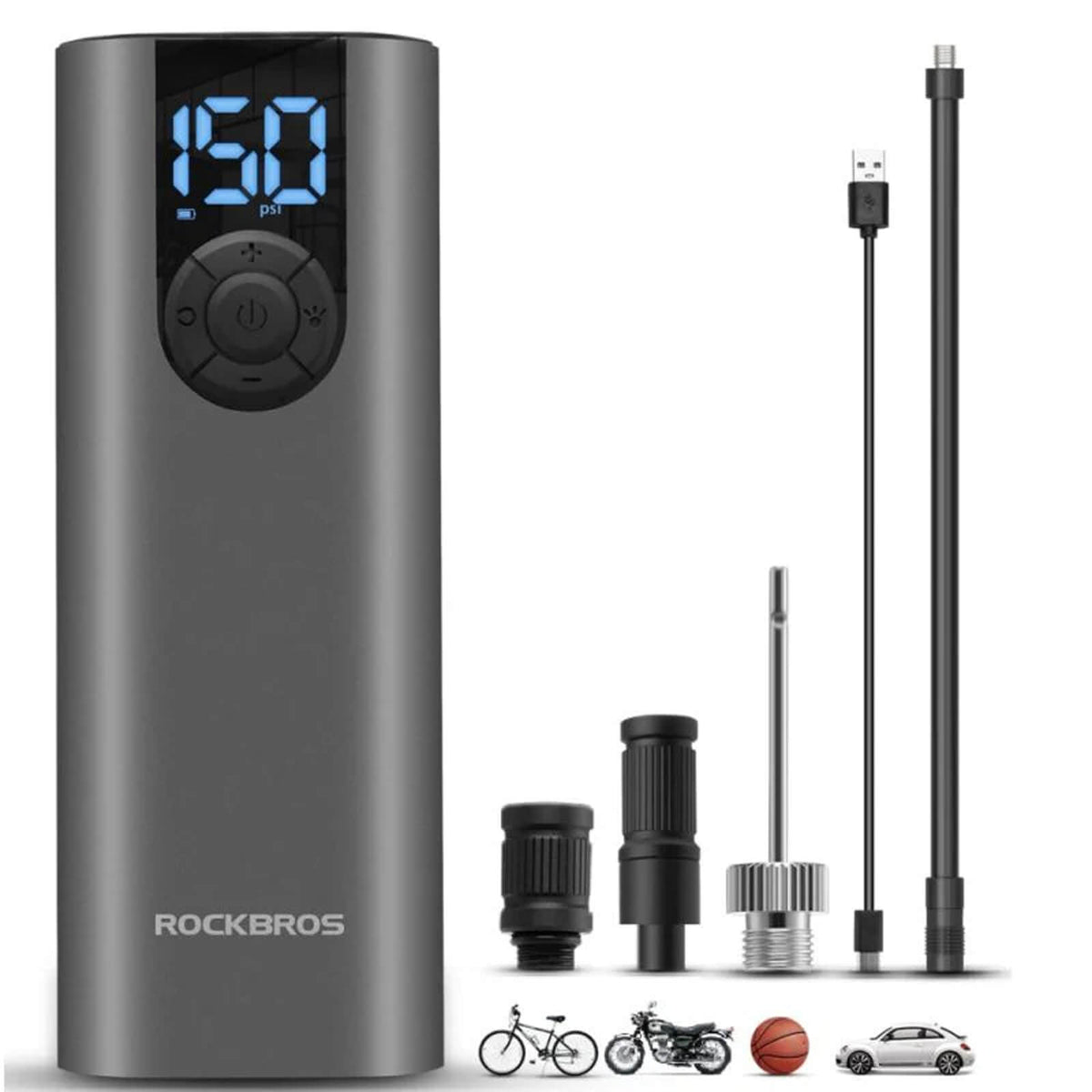 Elektrische fietspomp A8 met digitaal display – 150 PSI – productoverzicht