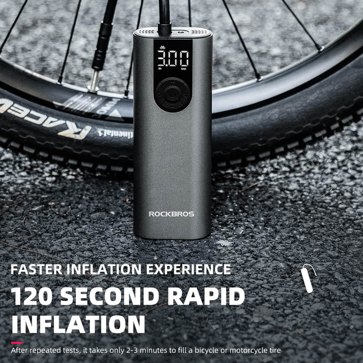Elektrische fietspomp A8 met digitaal display – 150 PSI – productdetail 5