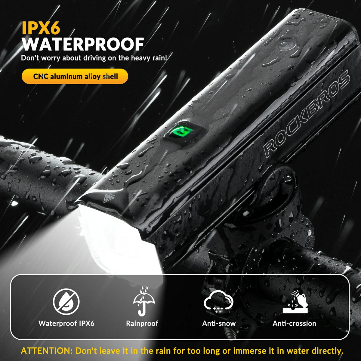 ROCKBROS fietskoplamp 1500 lumen aluminium ipx6 waterproof