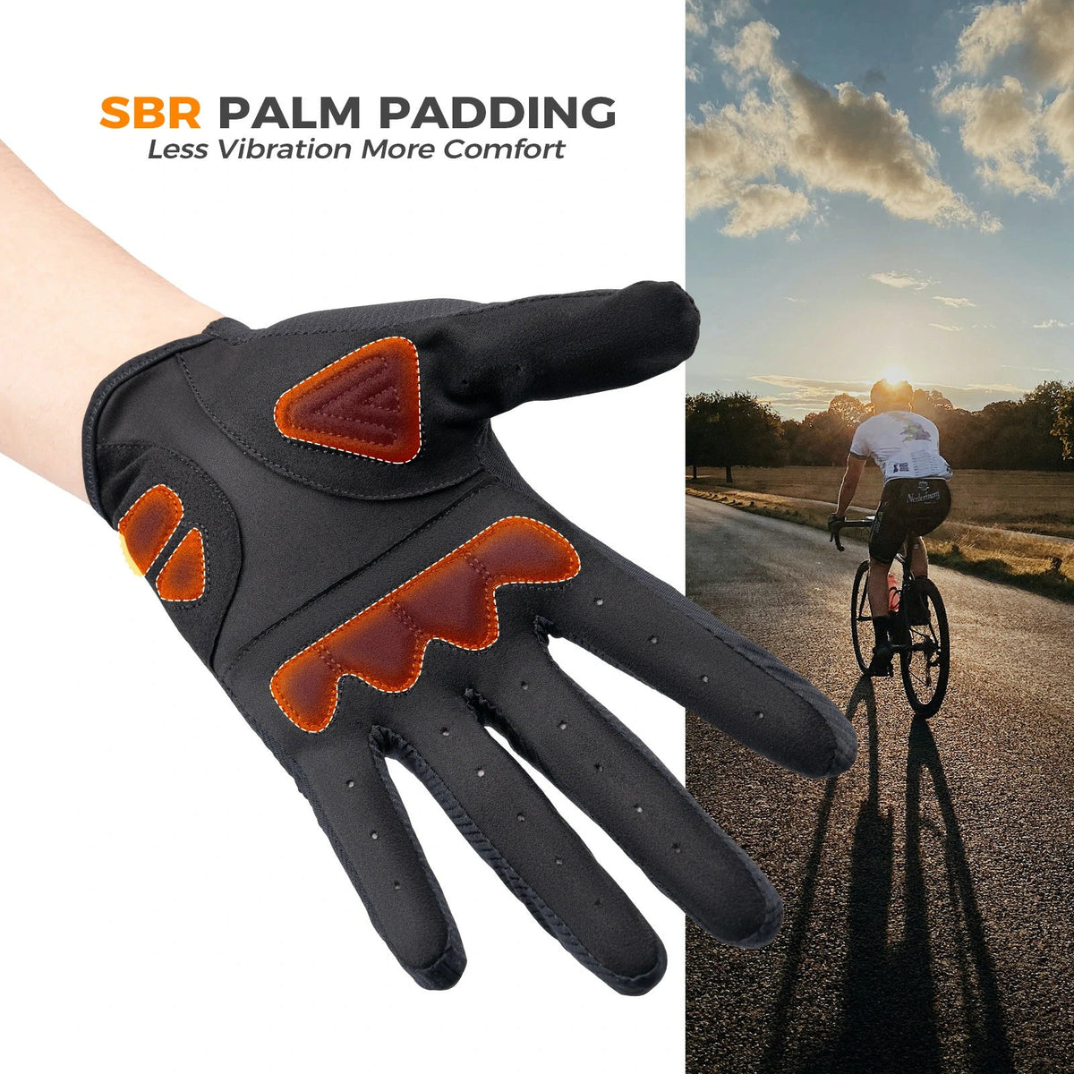 Fietshandschoenen met lange vingers en SBR-padding