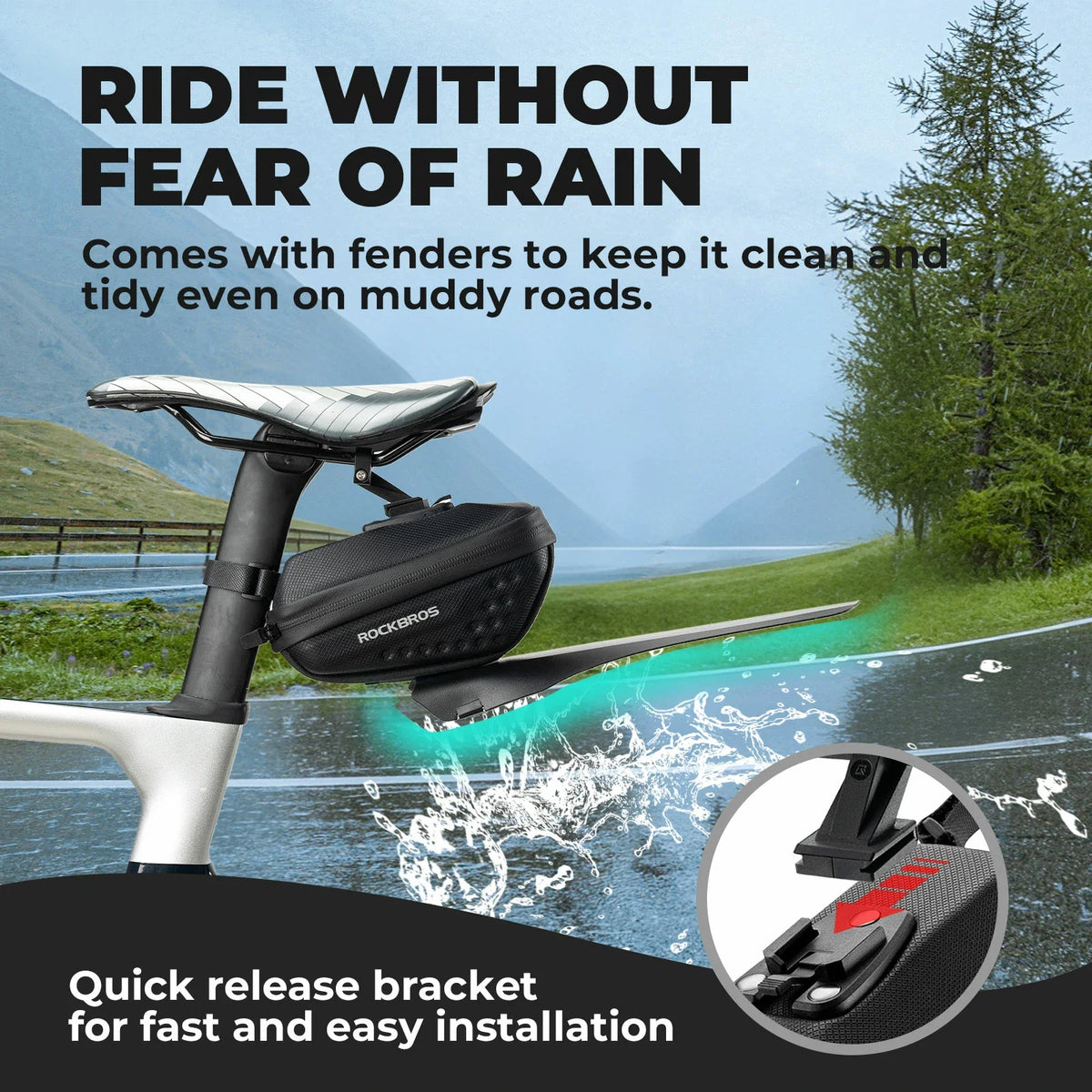 Zadeltas met spatbord 0,8–1,3 L voor racefiets en MTB