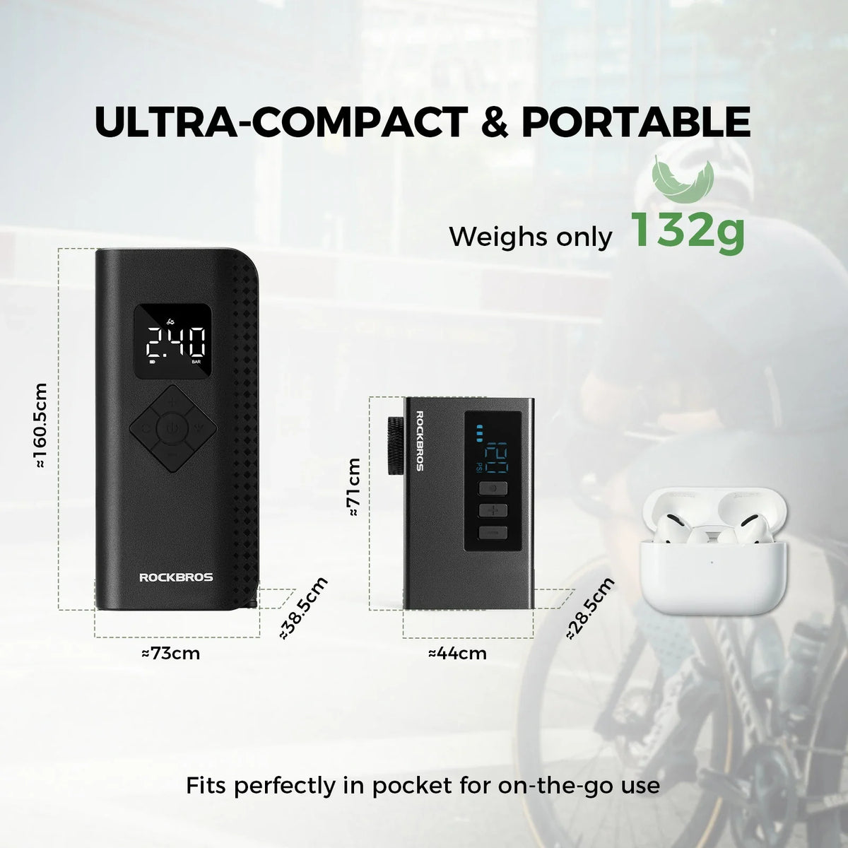 ROCKBROS mini elektrische fietspomp as240 pro met meter en auto-stop