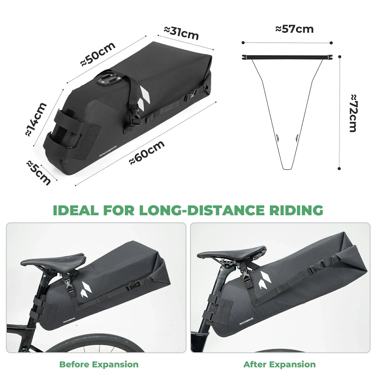 Waterdichte bikepacking zadeltas 13 L met stabilisator