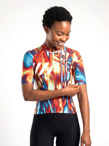 ROCKBROS dames fietsshirt Ink Burst ademend wielershirt Rust Vein