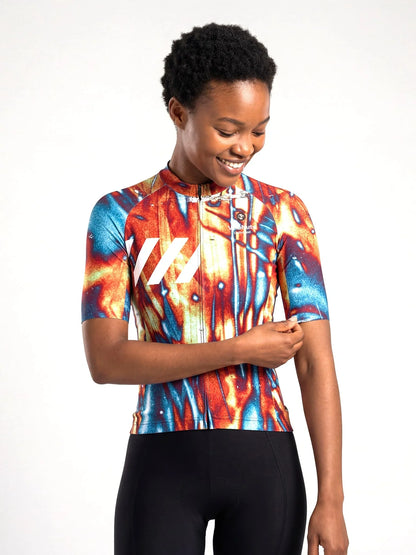 ROCKBROS dames fietsshirt Ink Burst ademend wielershirt Rust Vein